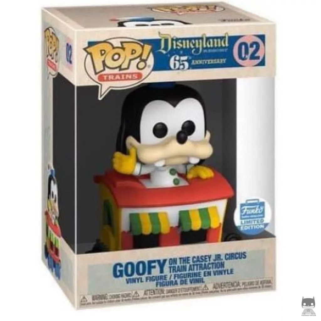 Figura Funko Pop! Goofy en la atracción del tren del circo Casey Jr. en su caja