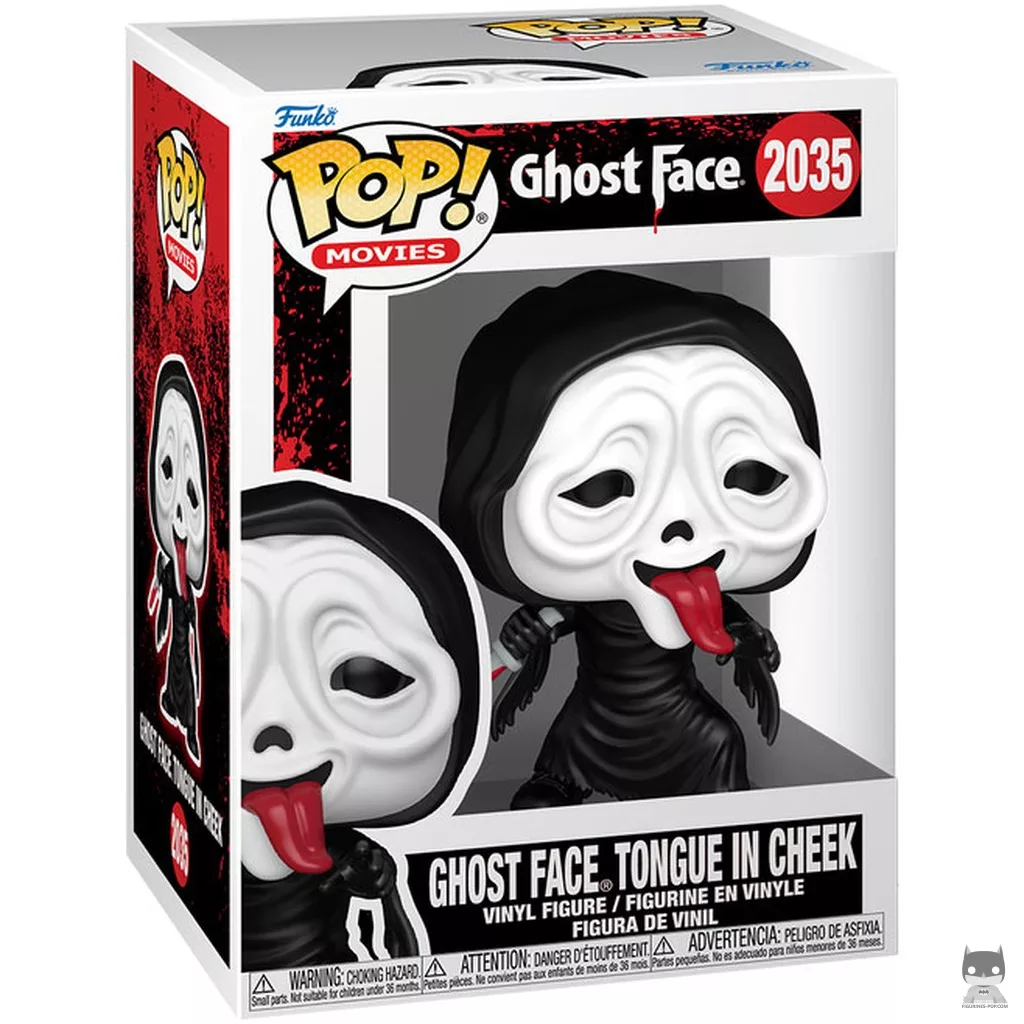 Figura Funko Pop! Ghost Face con la lengua fuera en su caja