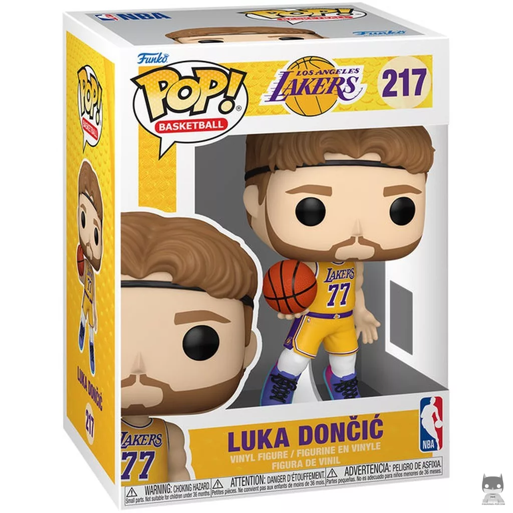 Figura Funko Pop! Luka Dončić (Camiseta dorada de los Lakers) en su caja