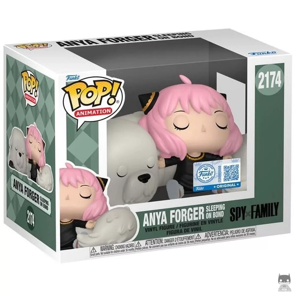 Figura Funko Pop! Anya Forger durmiendo sobre Bond en su caja