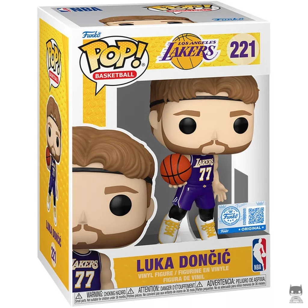 Figura Funko Pop! Luka Dončić (Camiseta morada de los Lakers) en su caja