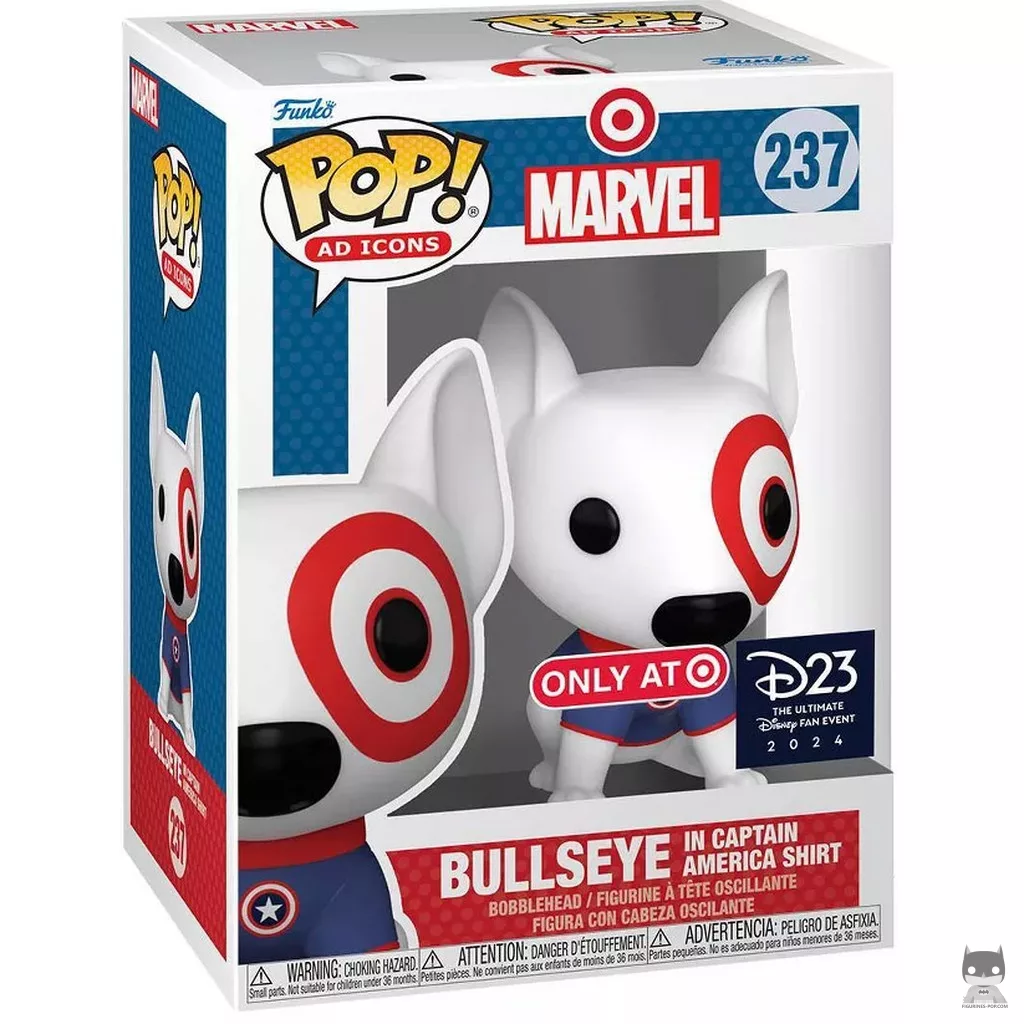 Figura Funko Pop! Bullseye con camiseta del Capitán América en su caja