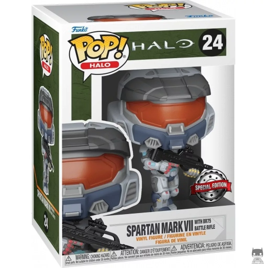 Figura Funko Pop! Spartan Mark VII con rifle de combate BR75 en su caja