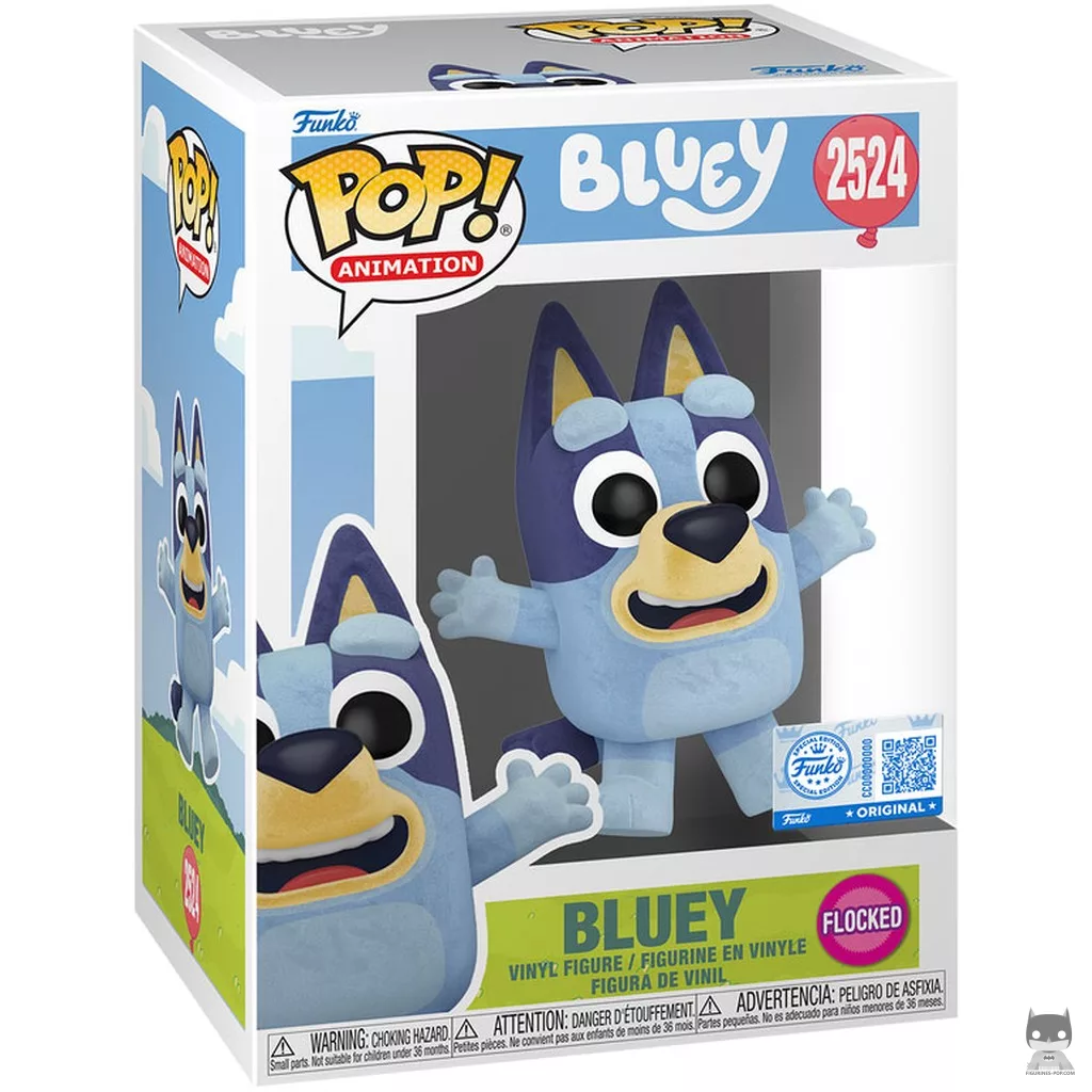 Figura Funko Pop! Bluey saltando (Flocado) en su caja