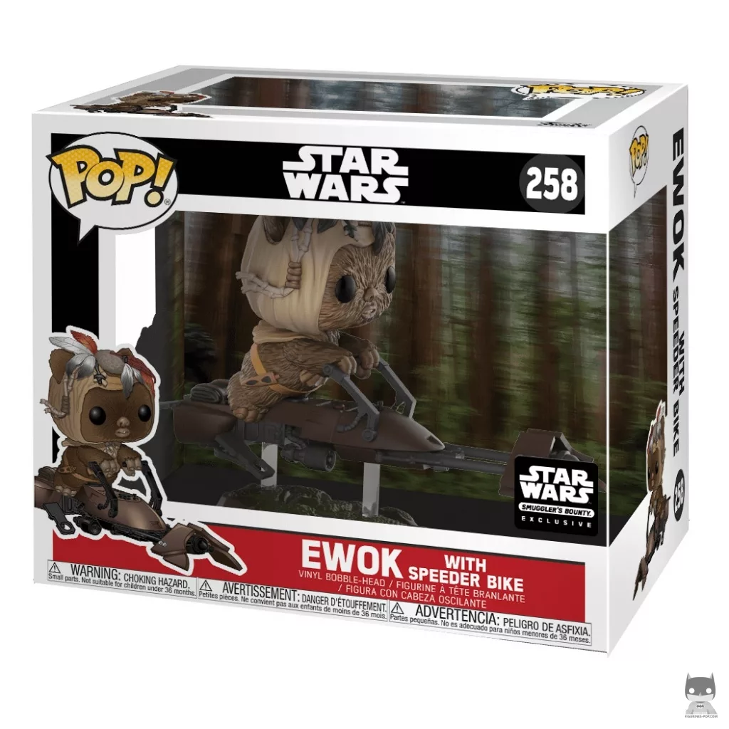 Figura Funko Pop! Ewok con moto deslizadora en su caja