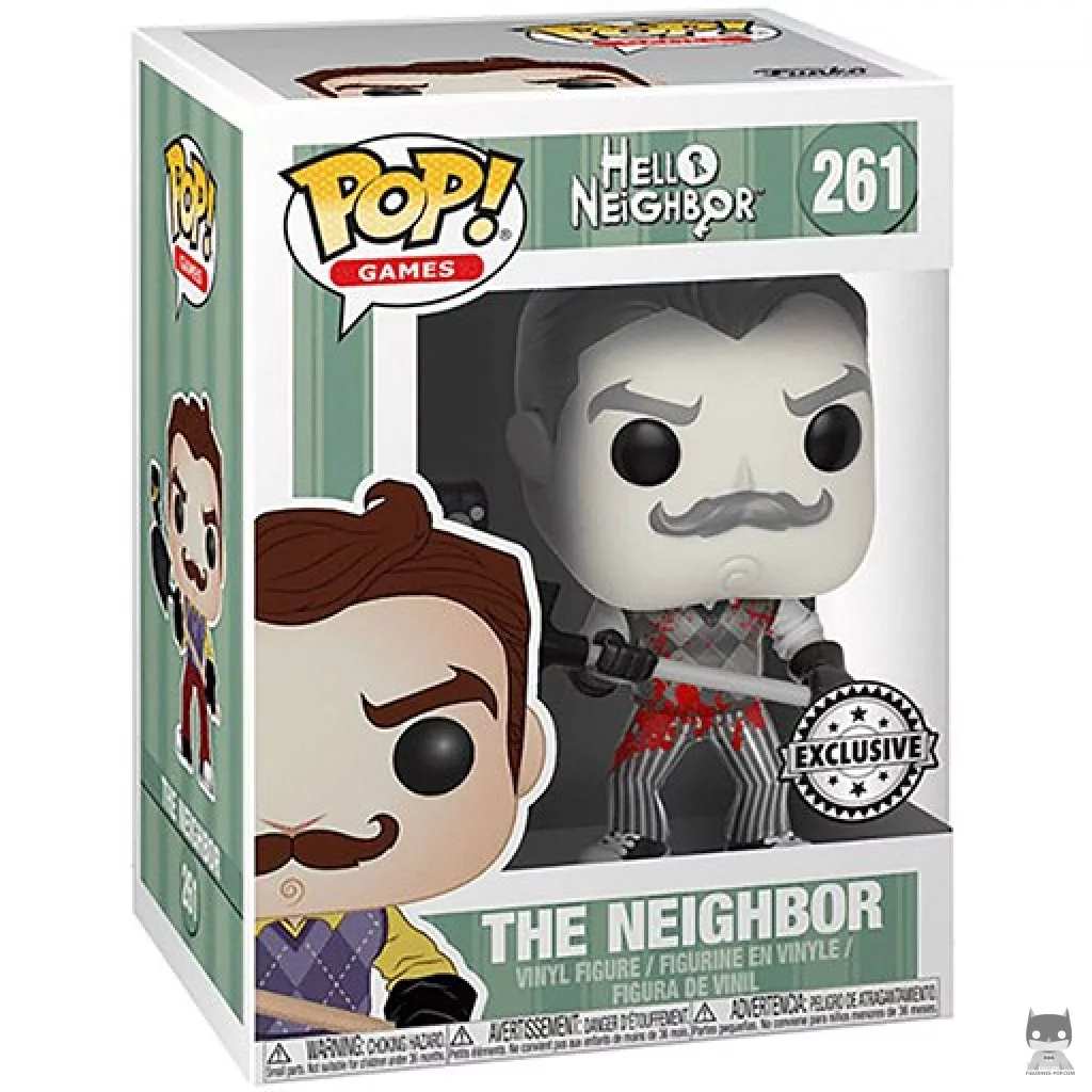 Figura Funko Pop! El Vecino (Blanco y negro) (Ensangrentado) en su caja