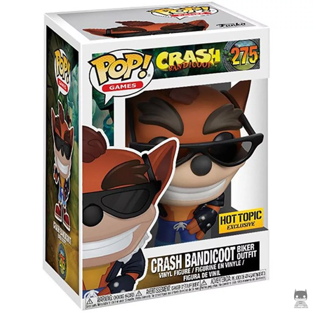 Figura Funko Pop! Crash Bandicoot con atuendo de motero en su caja