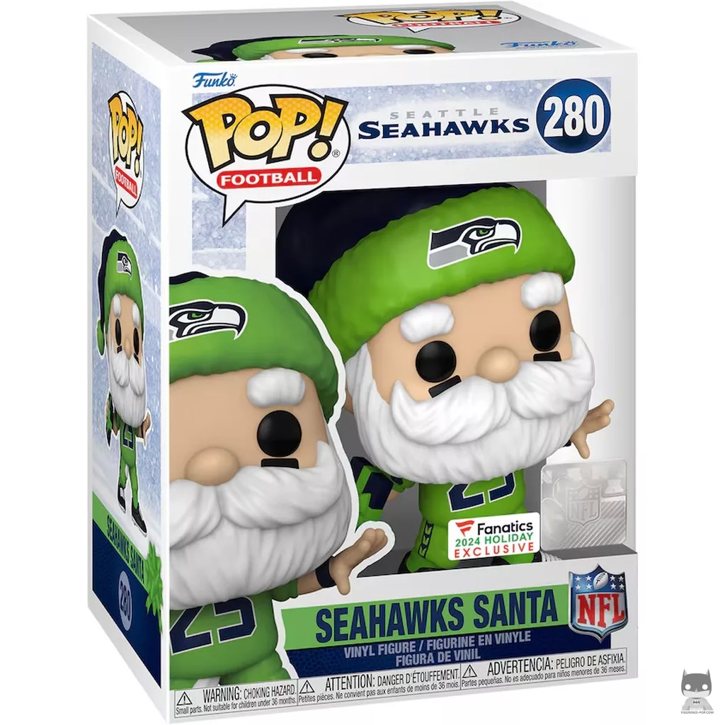 Figura Funko Pop! Papá Noel de los Seahawks en su caja