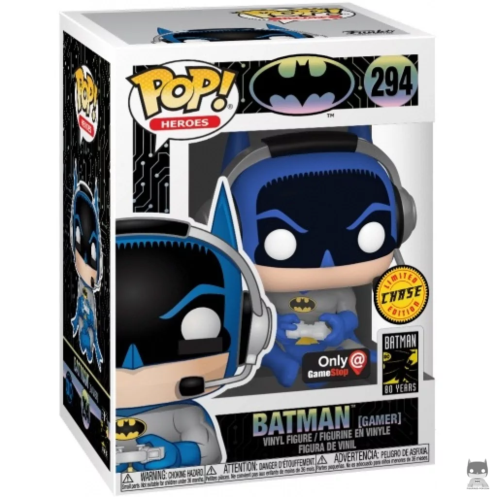 Figura Funko Pop! Batman gamer (Chase) en su caja
