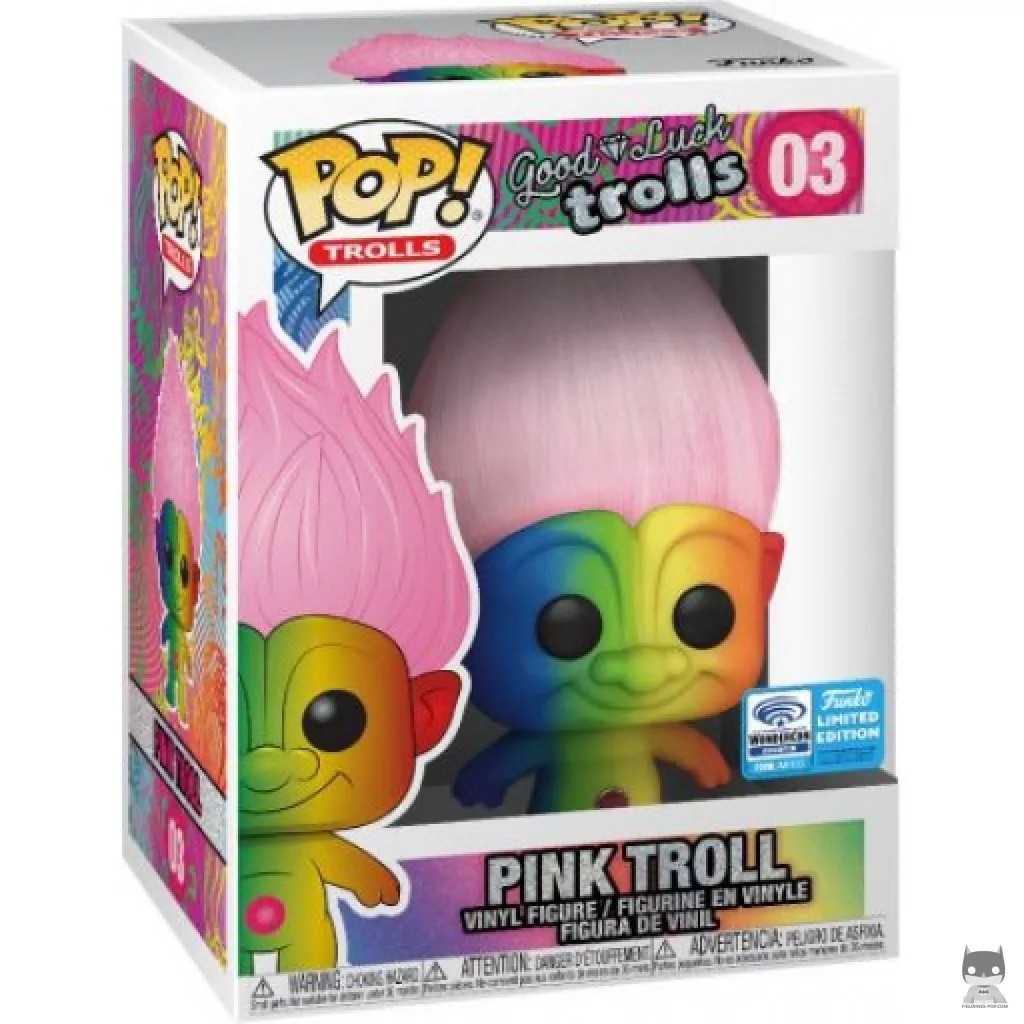 Figura Funko Pop! Troll rosa (Arcoíris) en su caja