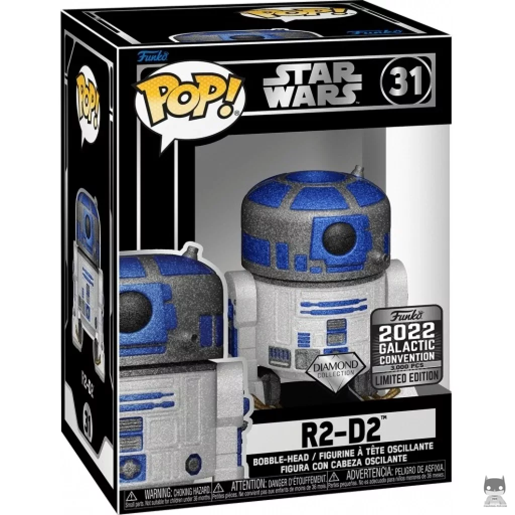 Figura Funko Pop! R2-D2 (Purpurina de diamante) en su caja