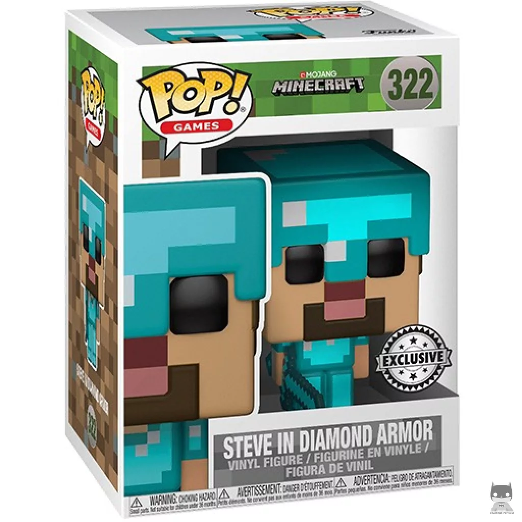 Figura Funko Pop! Steve con armadura de diamante en su caja