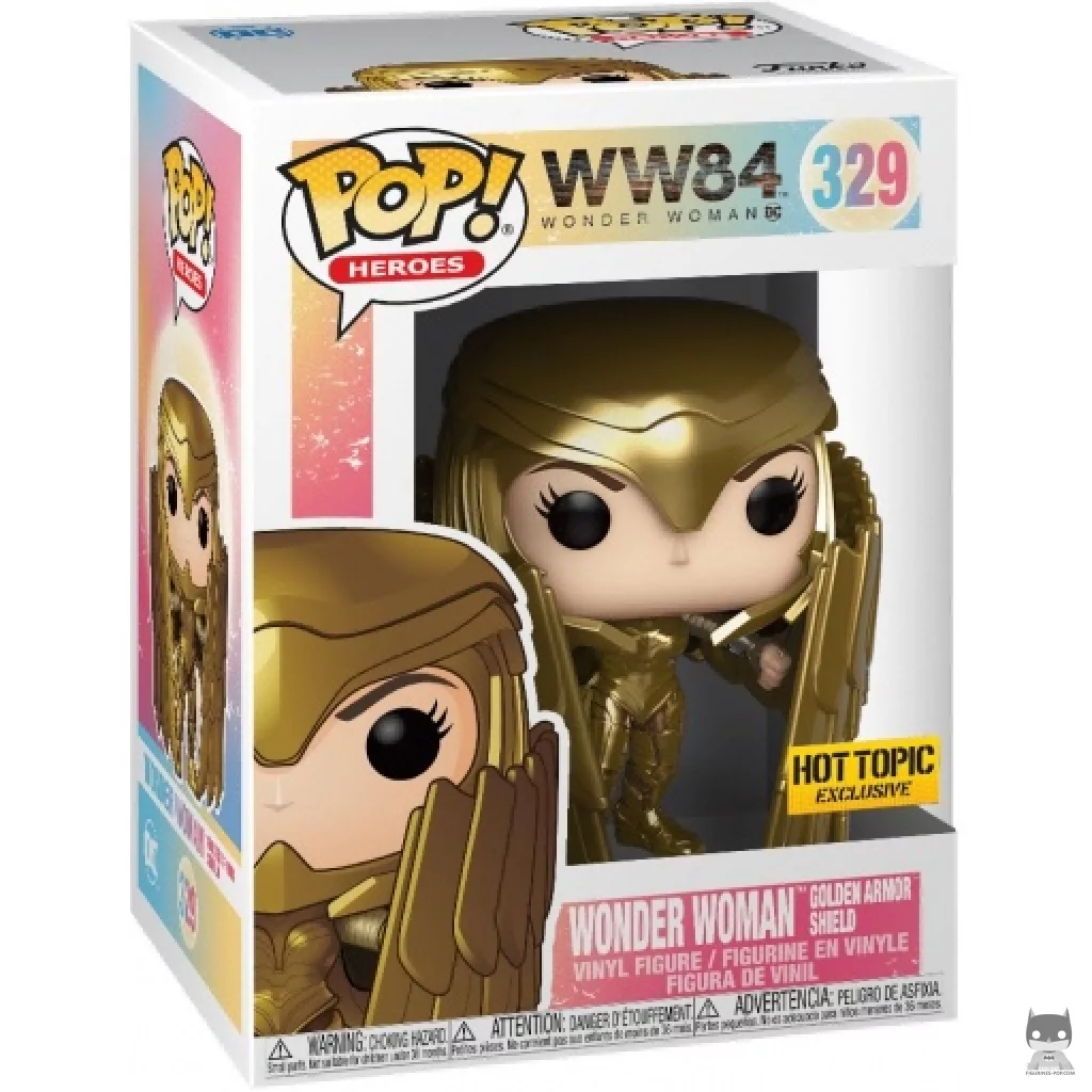 Figura Funko Pop! Wonder Woman armadura dorada con escudo (Metalizado) en su caja