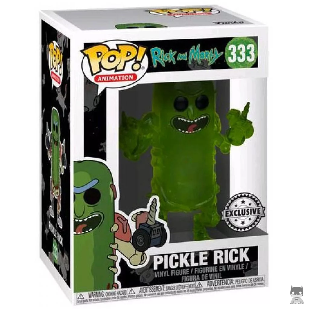 Figura Funko Pop! Pepinillo Rick (Translúcido) en su caja