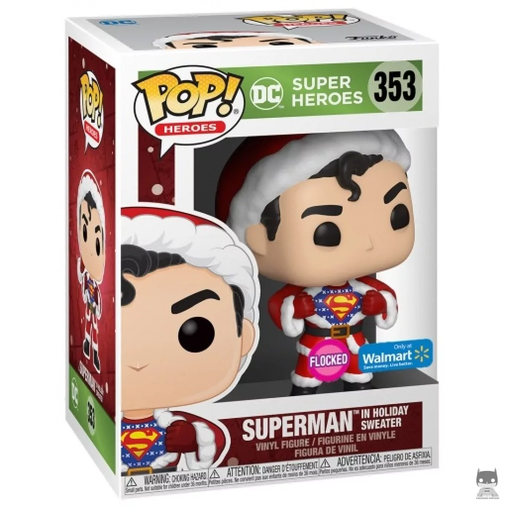 Figura Funko Pop! Superman con jersey navideño (Flocado) en su caja