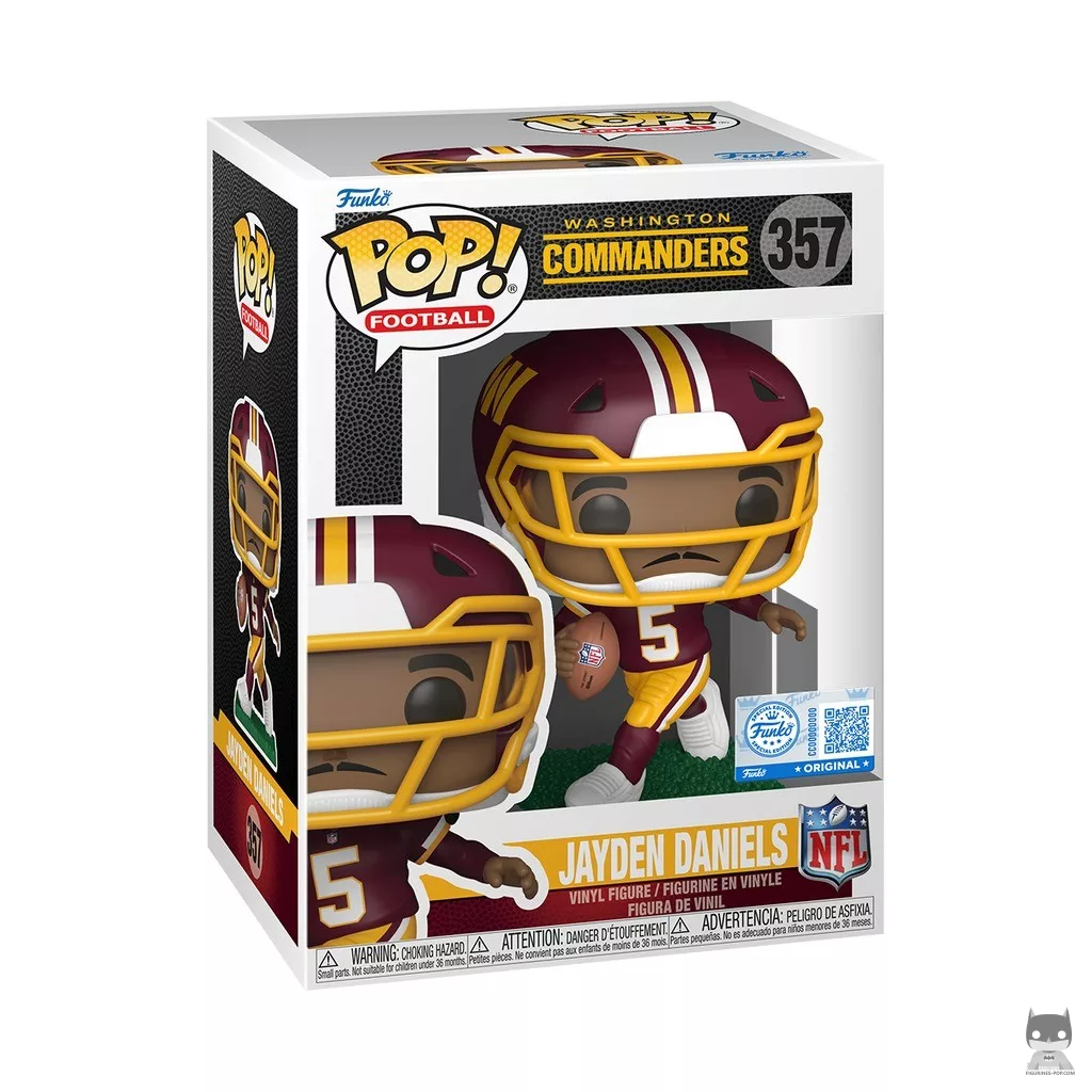 Figura Funko Pop! Jayden Daniels (Camiseta granate y dorada) en su caja