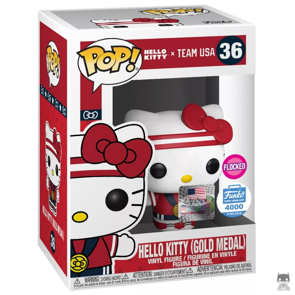 Figura Funko Pop! Hello Kitty (Medalla de oro) (Flocado) en su caja