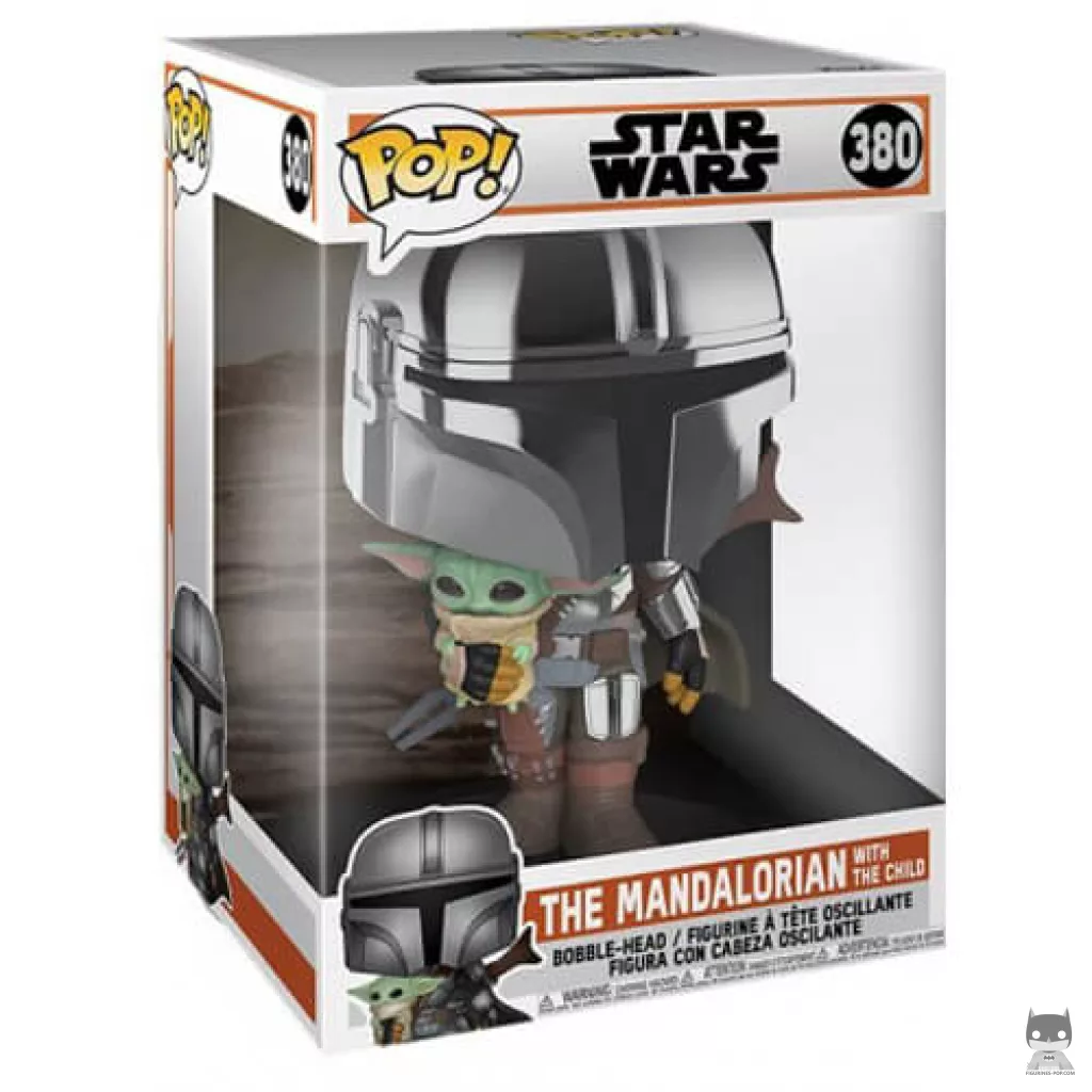 Figura Funko Pop! Mandaloriano con El Niño (Cromado & Supersized) en su caja