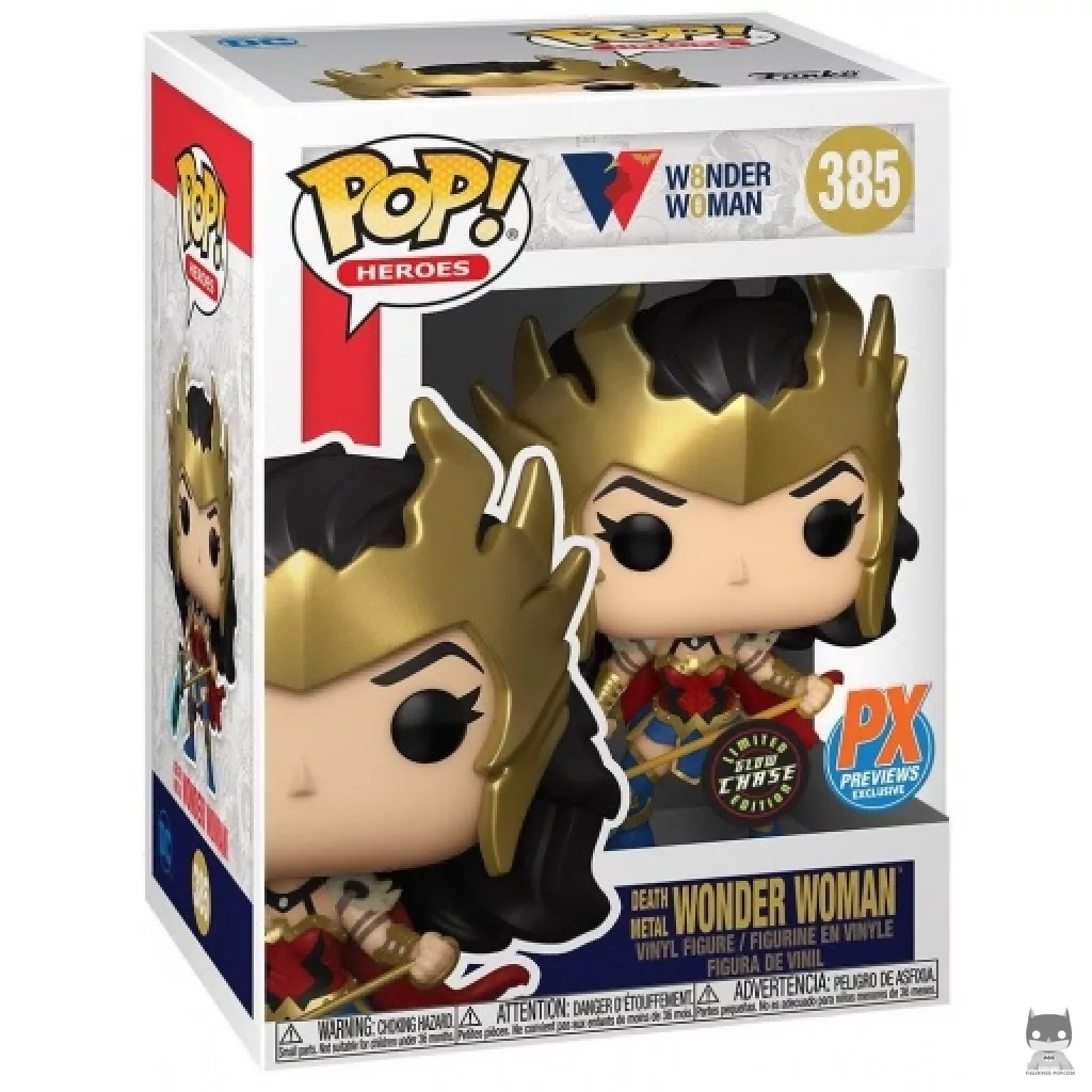 Figura Funko Pop! Wonder Woman Death Metal (Chase & Brilla en la oscuridad) en su caja