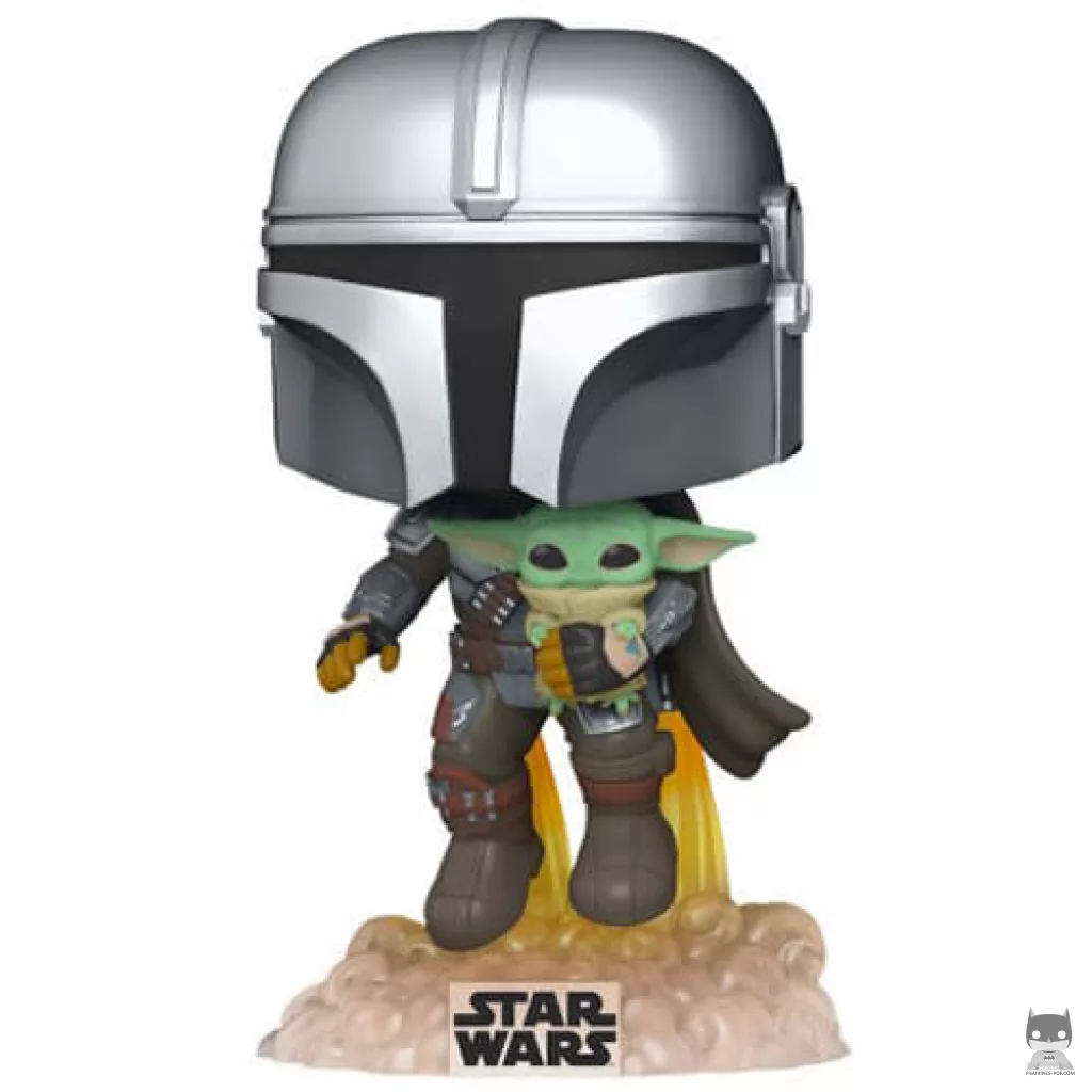 Figura Funko Pop! El Mandaloriano volando con mochila propulsora con El Niño (The Mandalorian (Star Wars))
