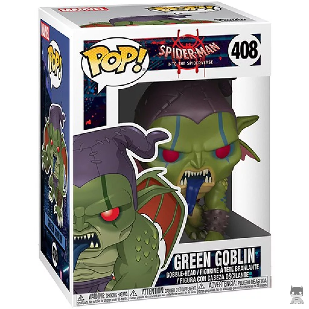 Figura Funko Pop! Duende Verde (Un nuevo universo) en su caja