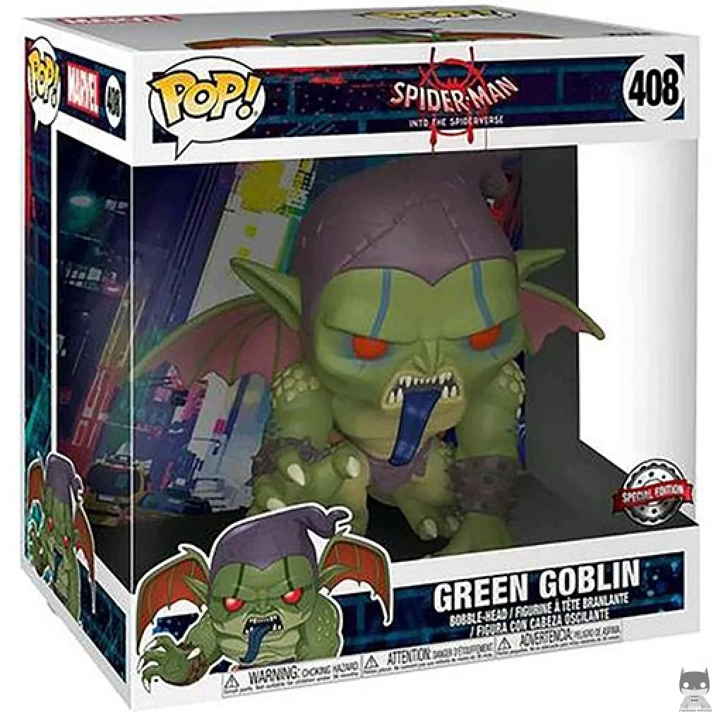 Figura Funko Pop! Duende Verde (Un nuevo universo) (Supersized) en su caja