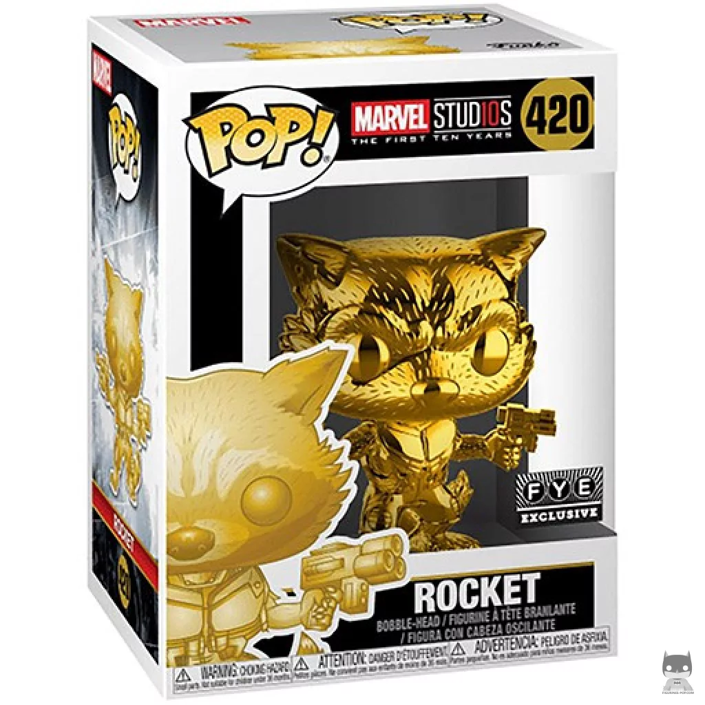 Figura Funko Pop! Rocket Raccoon (Dorado) en su caja