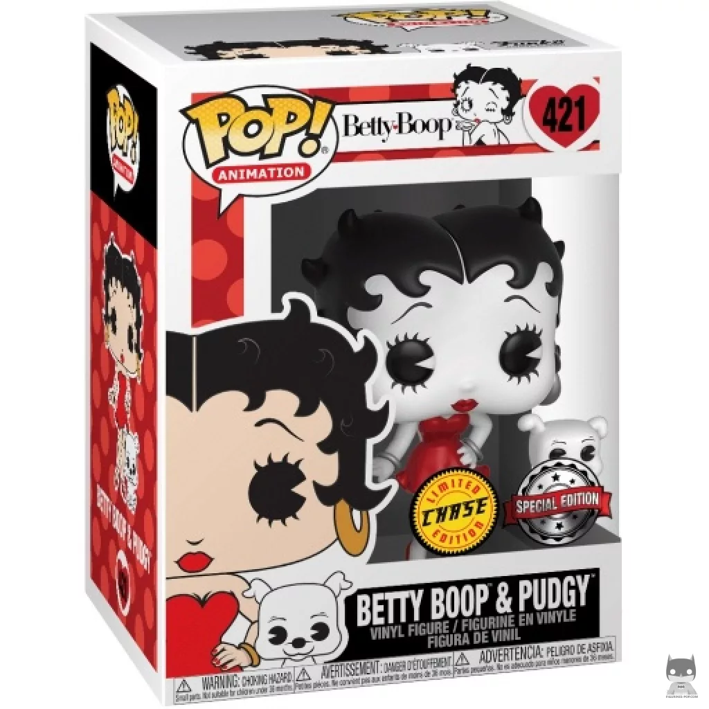 Figura Funko Pop! Betty Boop & Pudgy (Blanco y negro) (Chase) en su caja