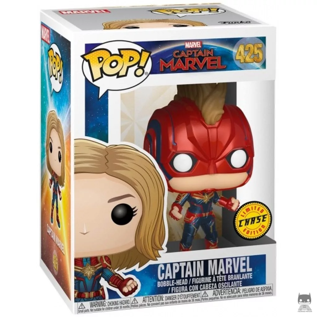 Figura Funko Pop! Capitana Marvel (Con máscara) (Chase) en su caja
