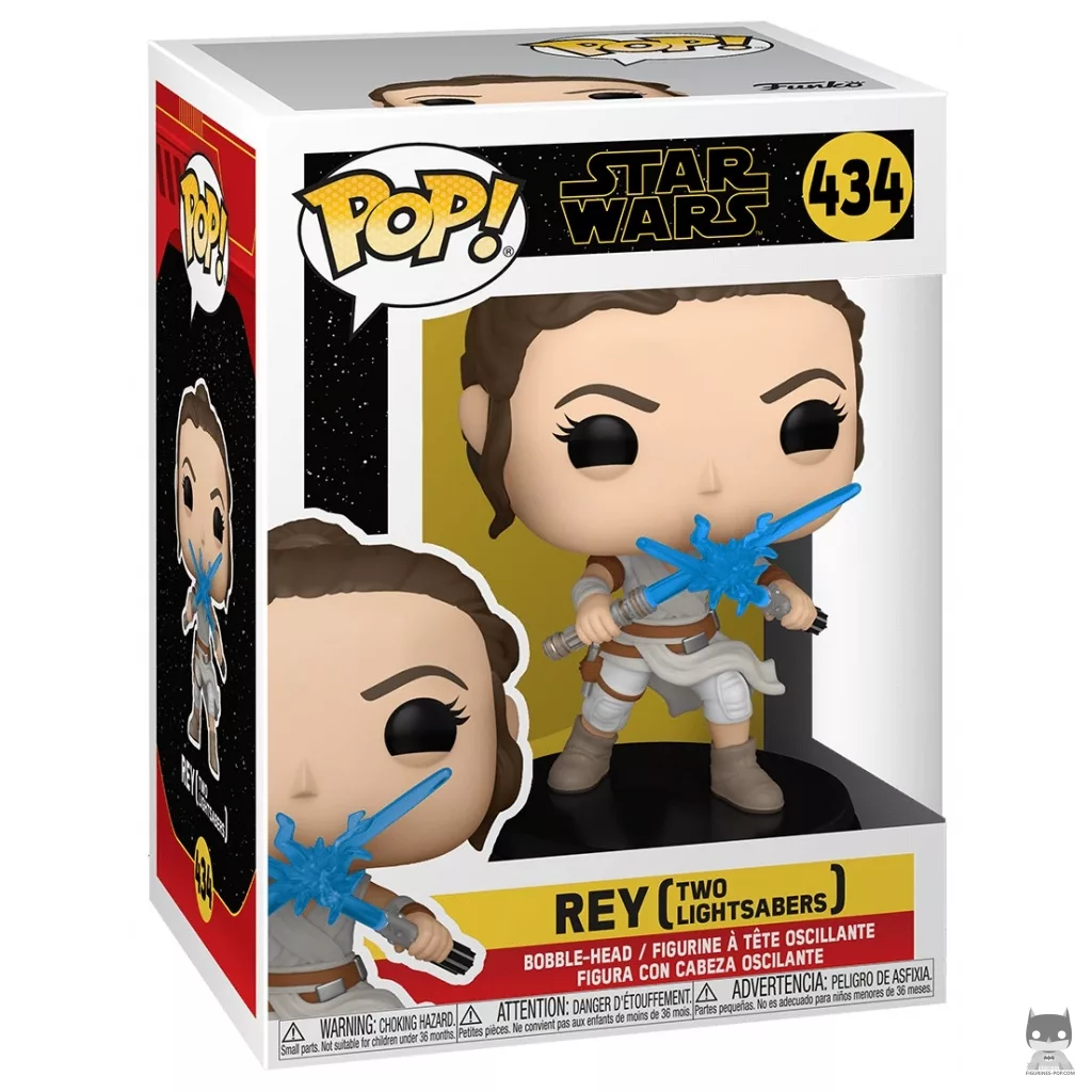Figura Funko Pop! Rey con dos sables de luz en su caja