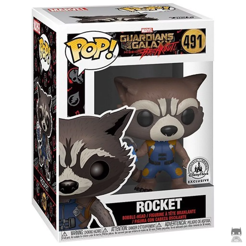 Figura Funko Pop! Rocket (Mission Breakout) en su caja