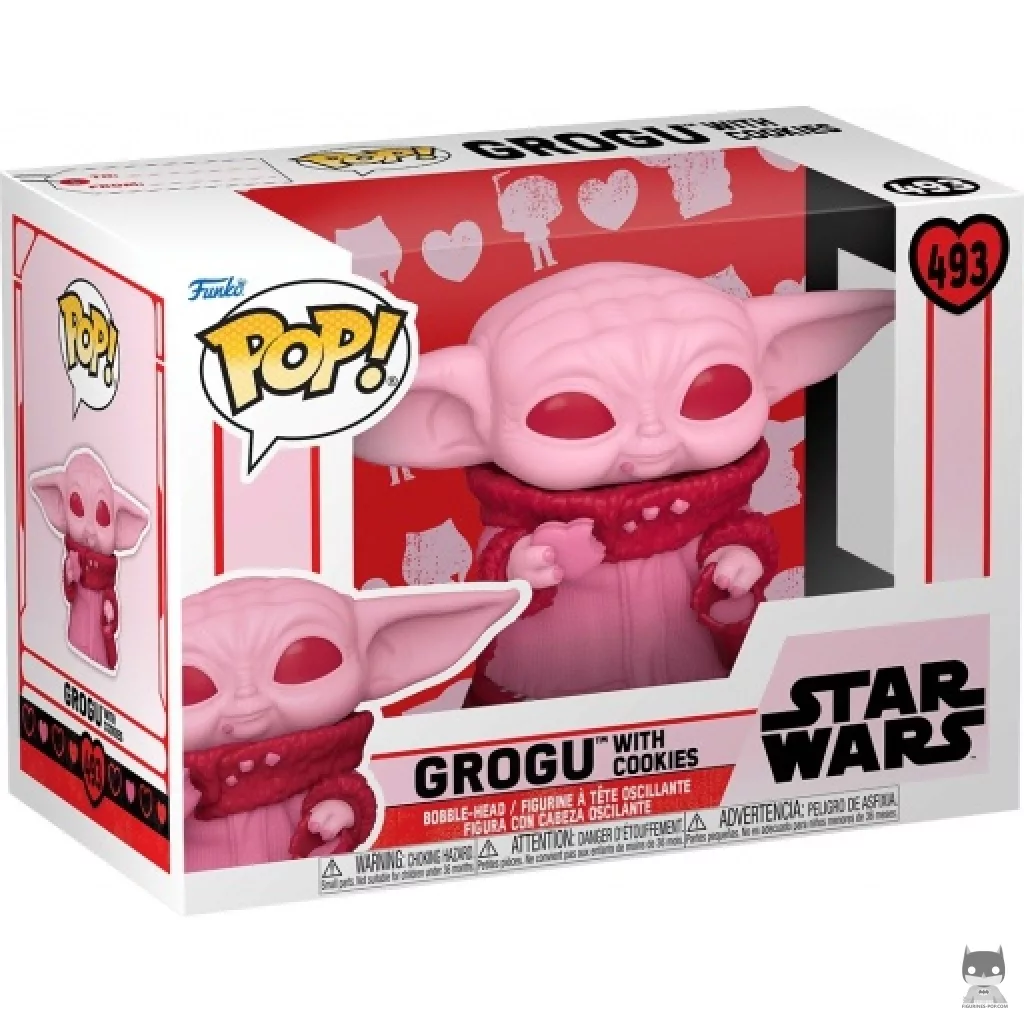 Figura Funko Pop! Grogu con galletas (Rosa) en su caja