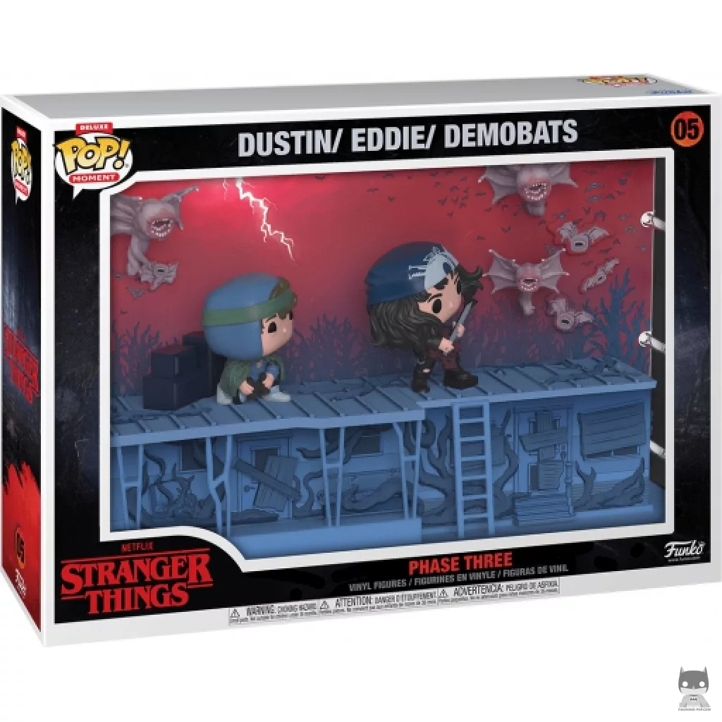 Figura Funko Pop! Fase tres: Dustin, Eddie & Demomurciélagos en su caja