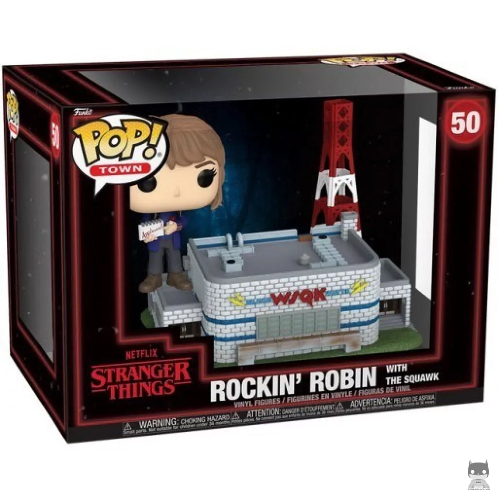 Figura Funko Pop! Rockin' Robin con la Squawk en su caja