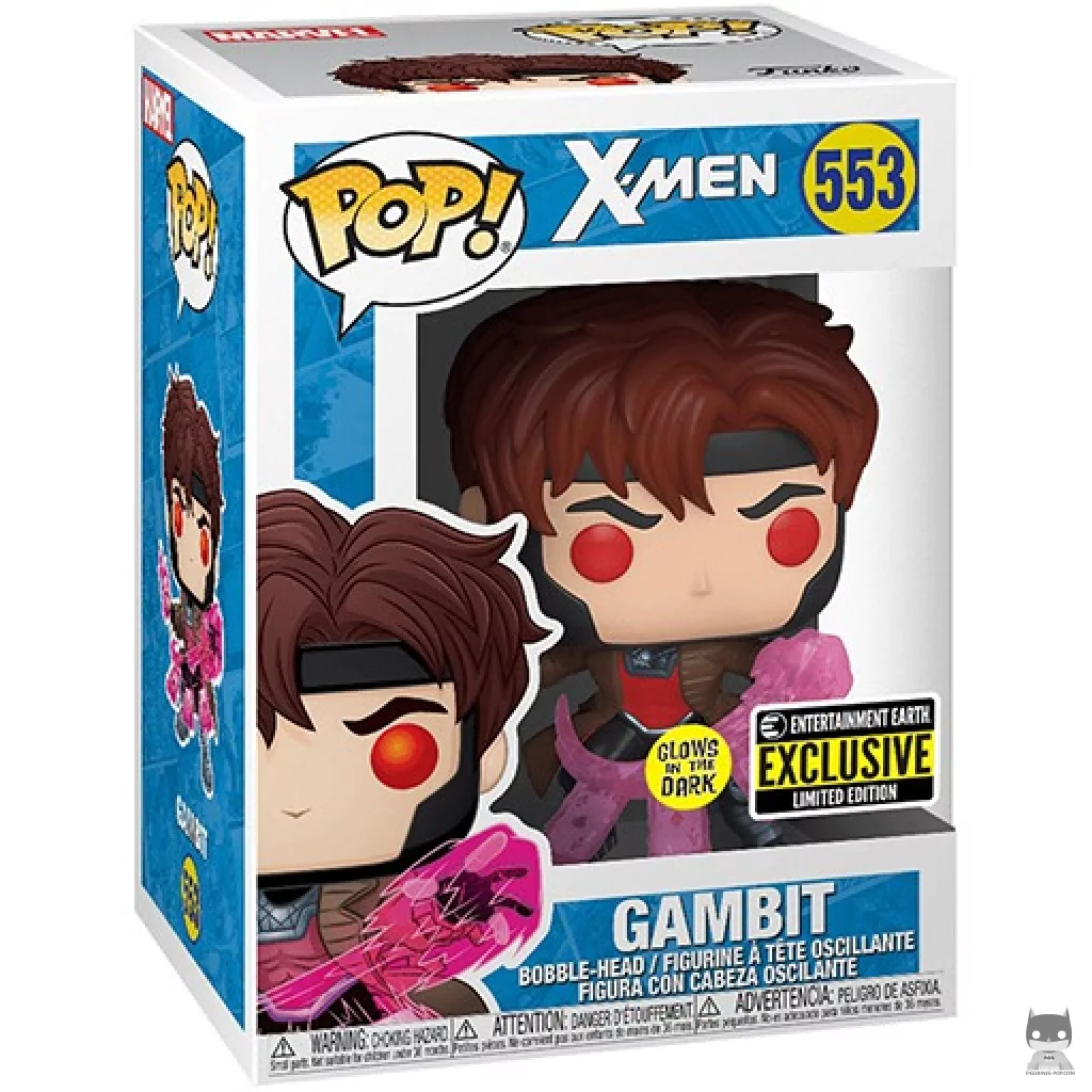Figura Funko Pop! Gambit con cartas (Translúcido) en su caja