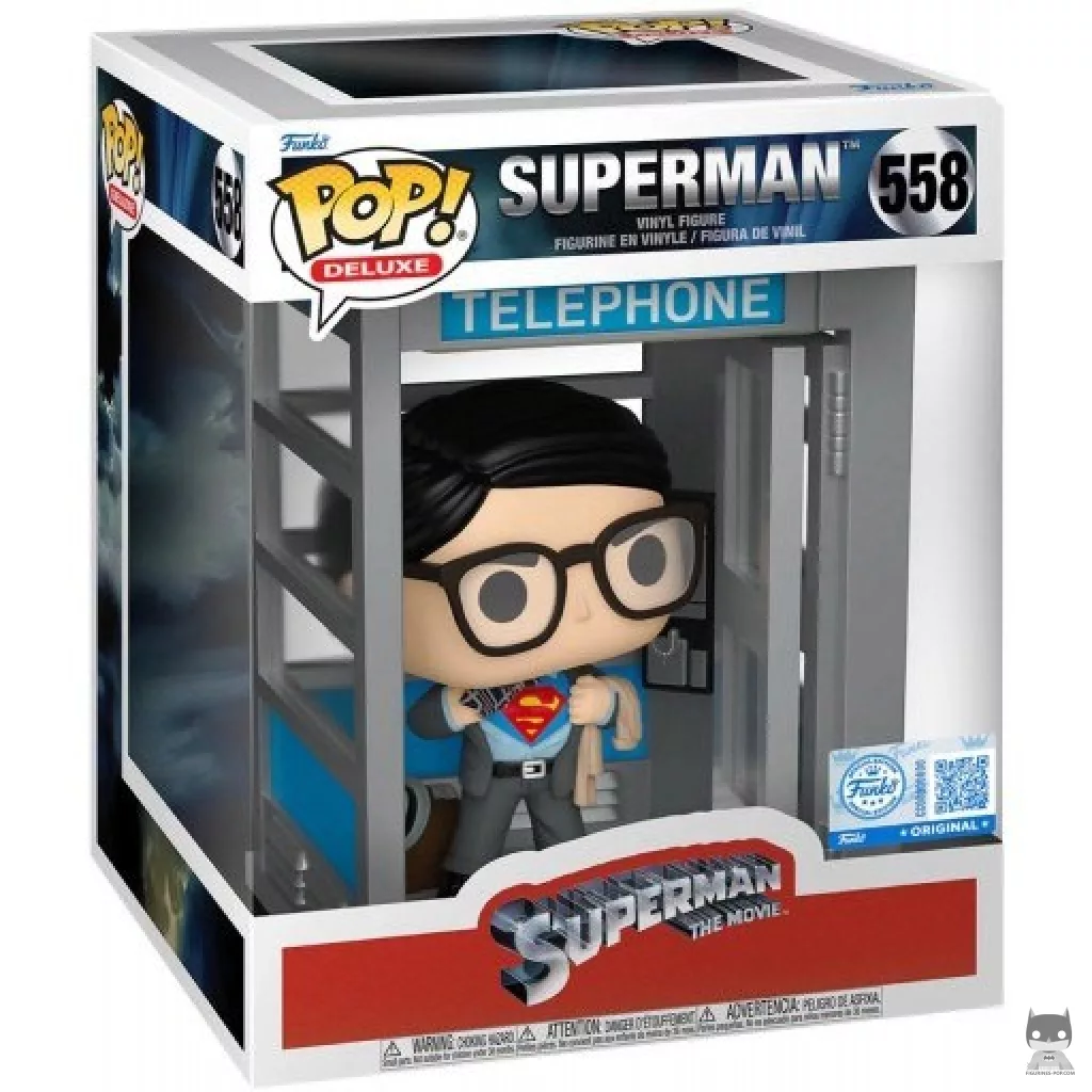 Figura Funko Pop! Superman en la cabina telefónica en su caja