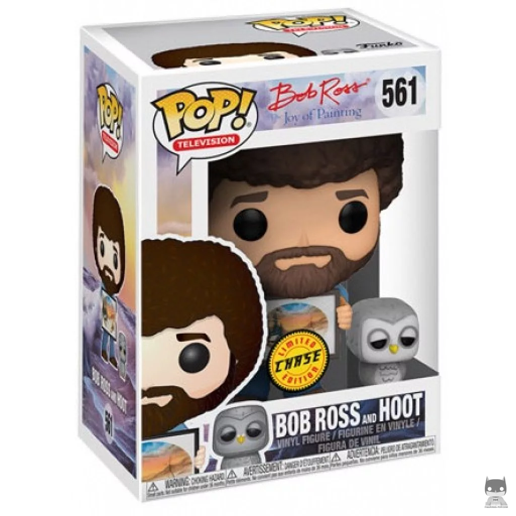 Figura Funko Pop! Bob Ross & Hoot (Chase) en su caja