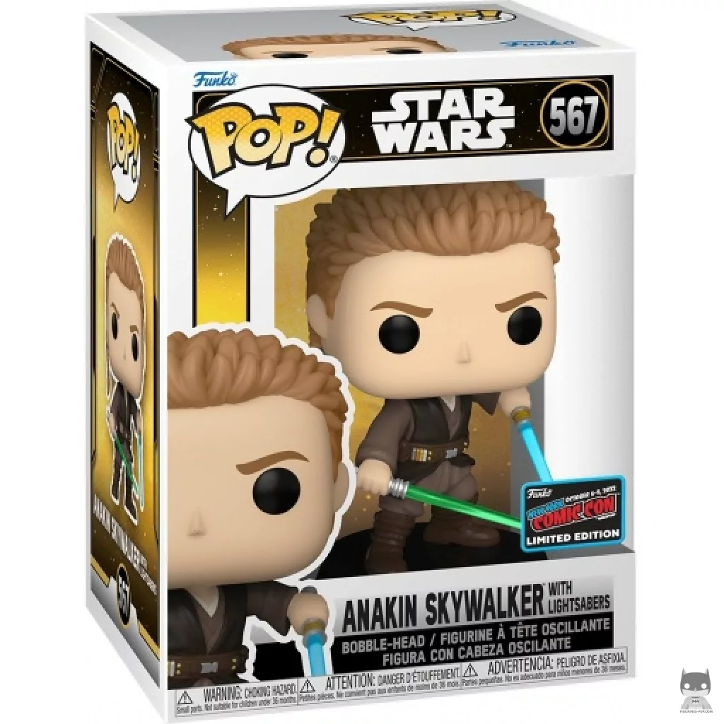 Figura Funko Pop! Anakin Skywalker con sables de luz en su caja