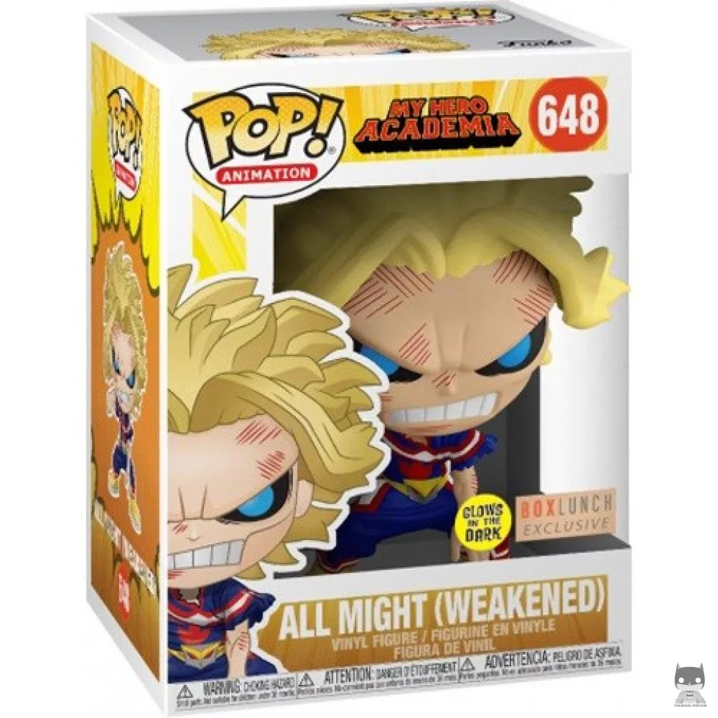 Figura Funko Pop! All Might (Debilitado) (Brilla en la oscuridad) en su caja
