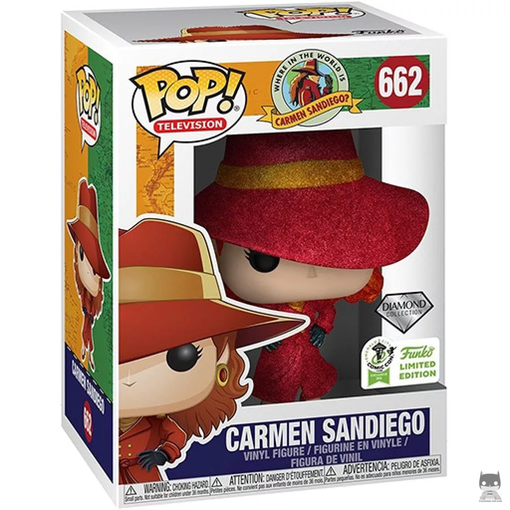 Figura Funko Pop! Carmen Sandiego (Purpurina de diamante) en su caja