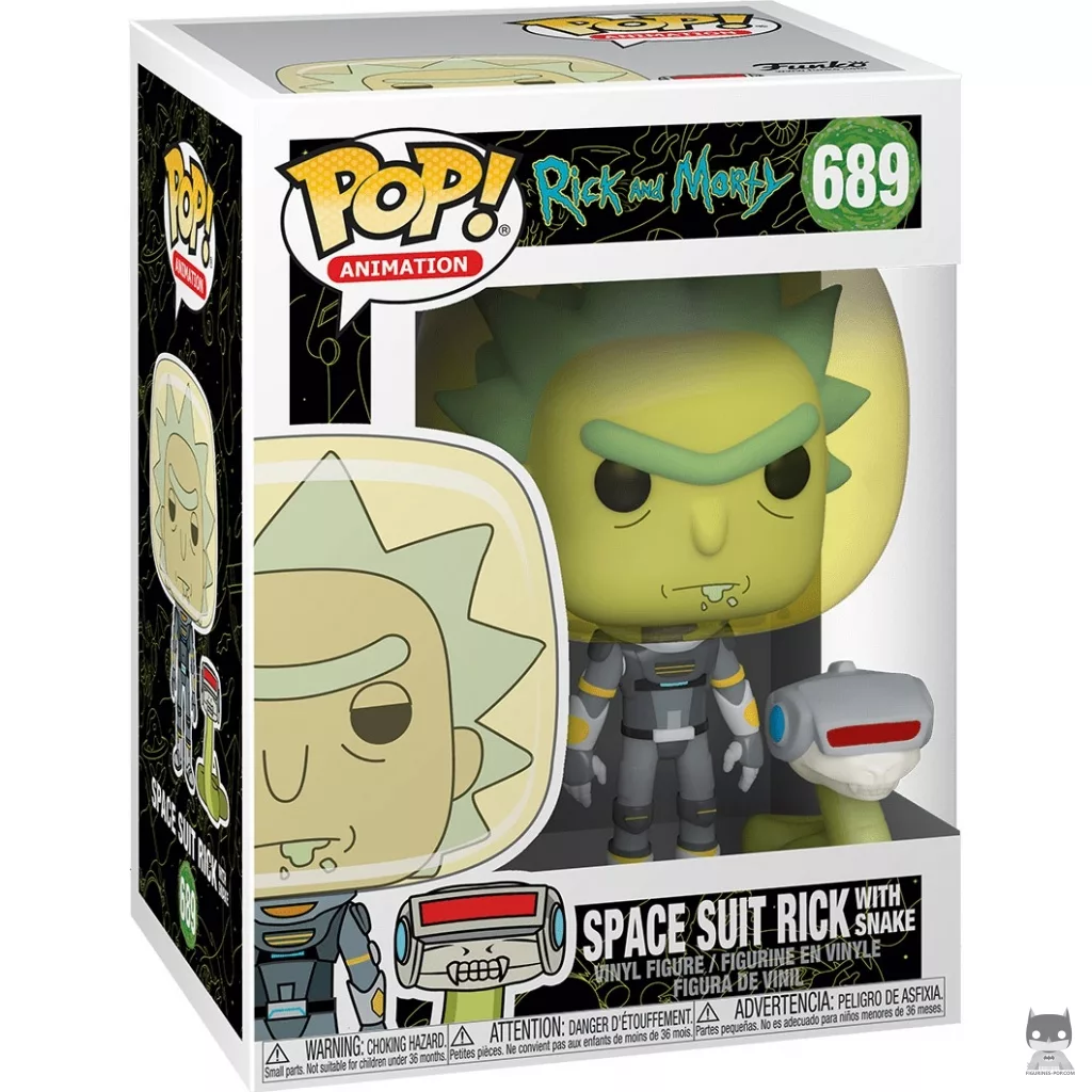 Figura Funko Pop! Rick con traje espacial y serpiente en su caja
