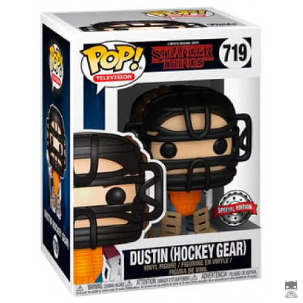 Figura Funko Pop! Dustin con equipo de hockey en su caja