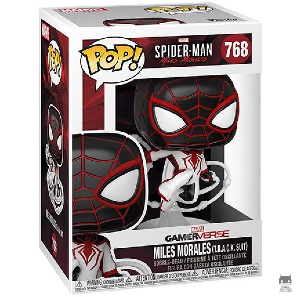 Figura Funko Pop! Miles Morales (Traje T.R.A.C.K) en su caja