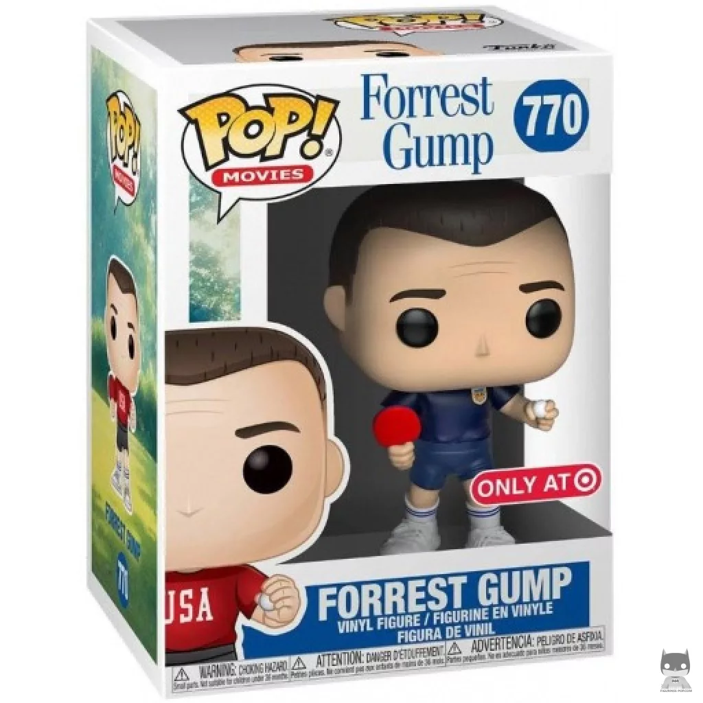 Figura Funko Pop! Forrest Gump ping-pong (Azul) en su caja