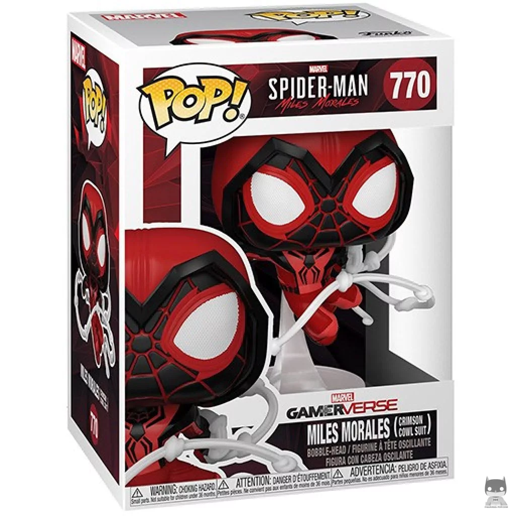 Figura Funko Pop! Miles Morales (Traje Crimson Cowl) en su caja