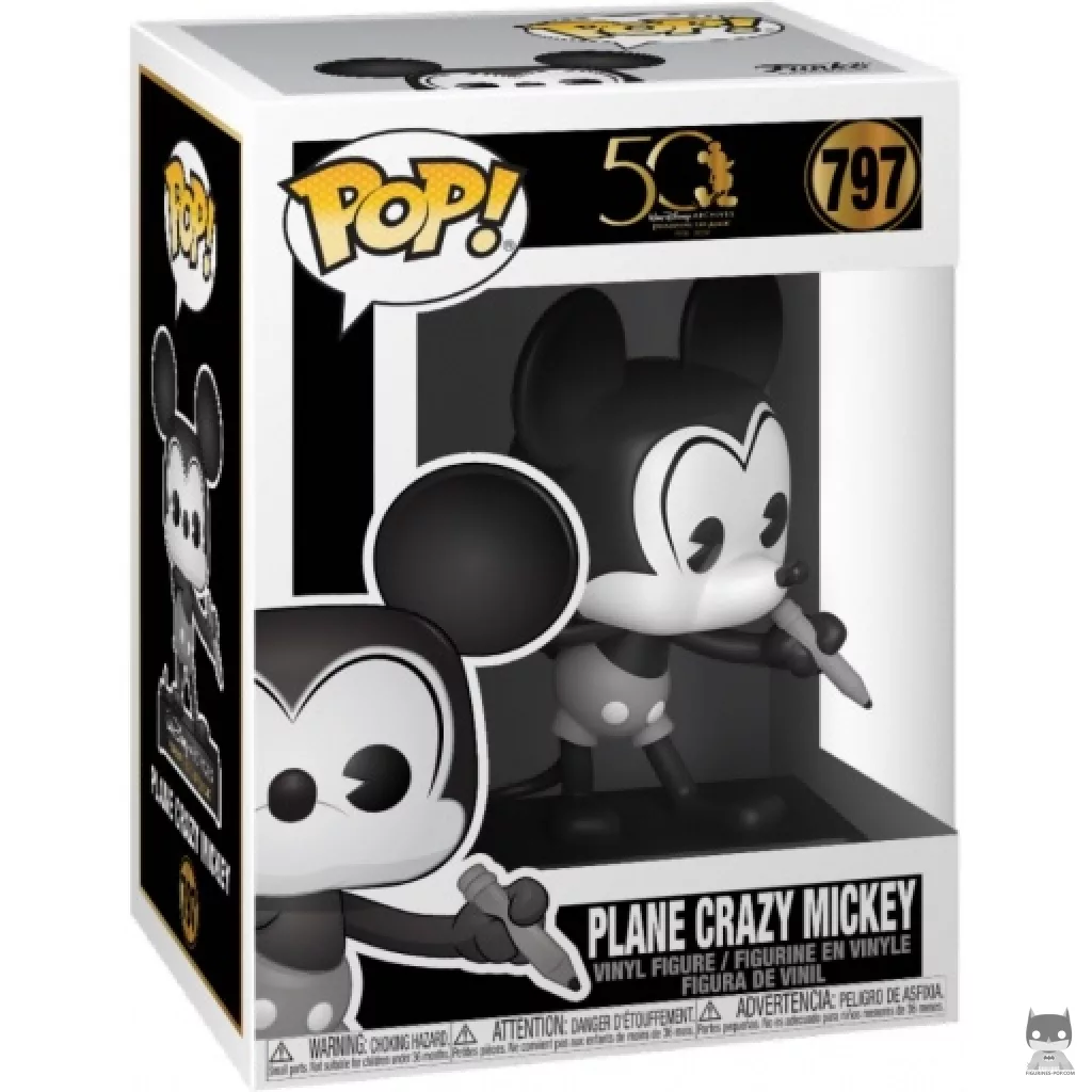 Figura Funko Pop! Mickey Plane Crazy (Blanco y negro) en su caja