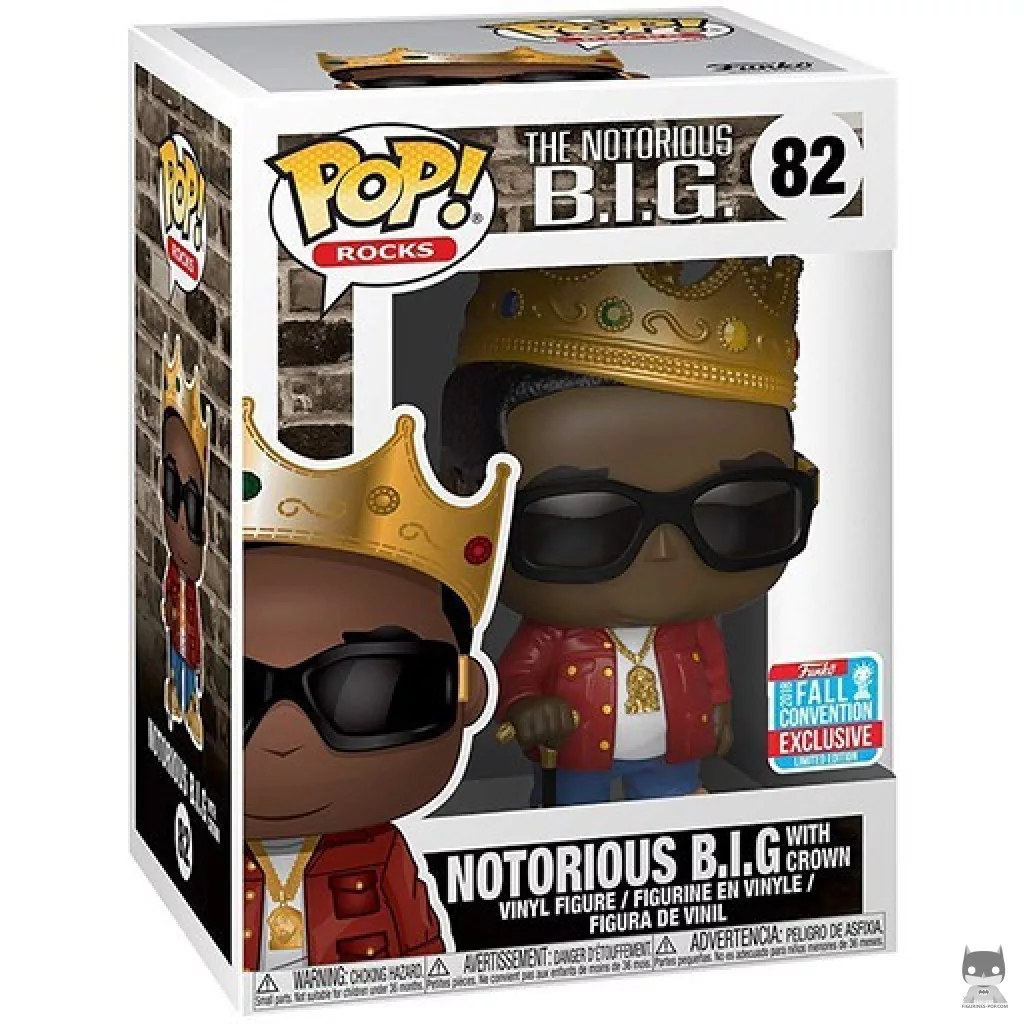 Figura Funko Pop! Notorious B.I.G. con corona (Chaqueta roja) en su caja