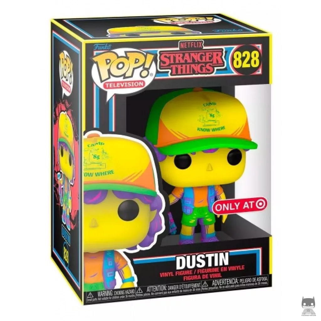 Figura Funko Pop! Dustin con chaleco (Luz negra) en su caja