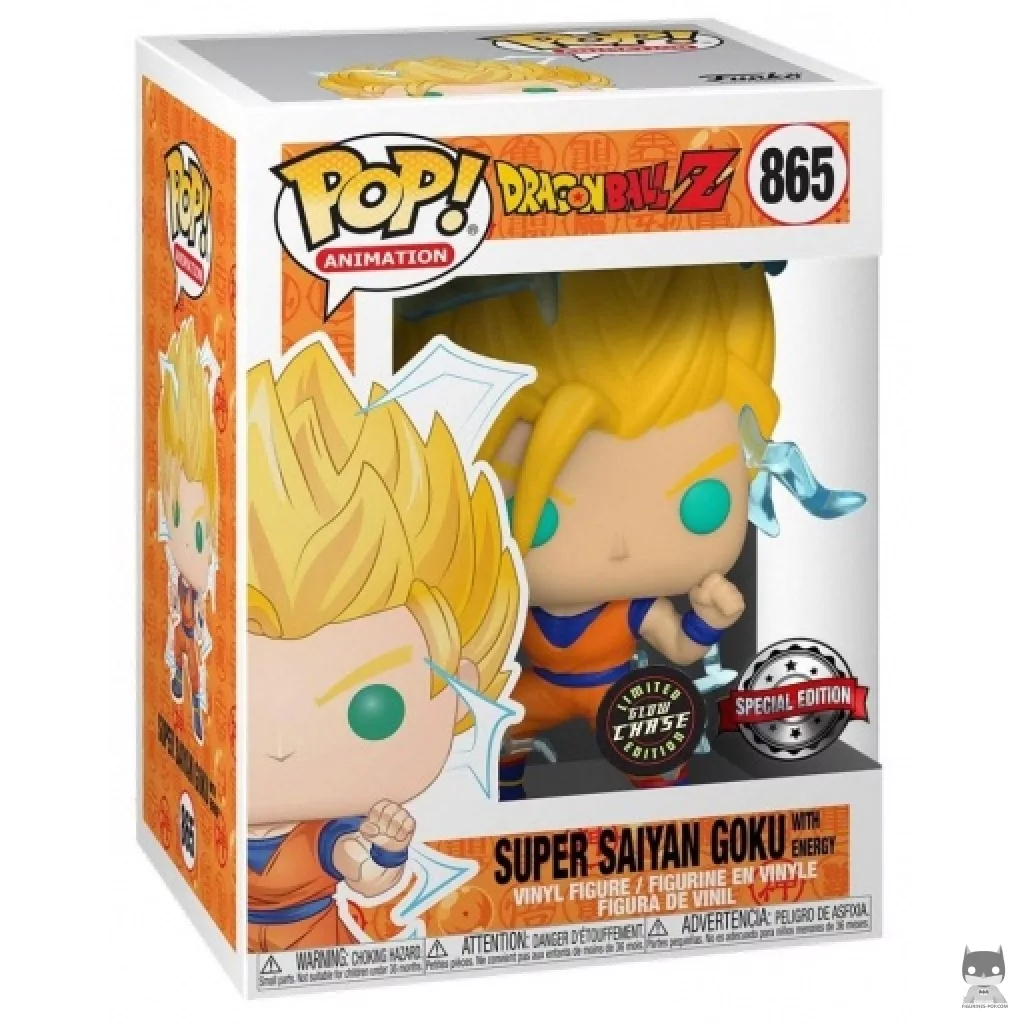 Figura Funko Pop! Goku Super Saiyan con energía (Chase & Brilla en la oscuridad) en su caja