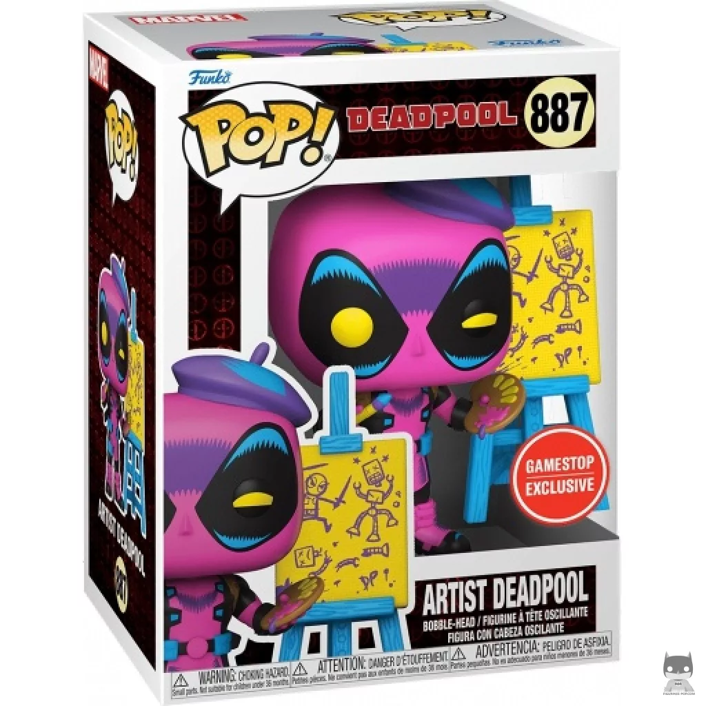 Figura Funko Pop! Deadpool artista (Luz negra) en su caja